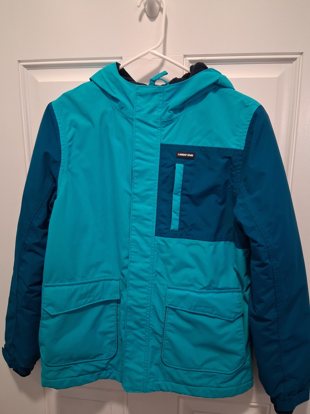 Lands' End Kids Teal and Deep Teal Hooded Puffer Jacket